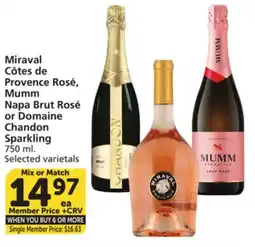 Vons Miraval Côtes de Provence Rosé, Mumm Napa Brut Rosé or Domaine Chandon Sparkling offer