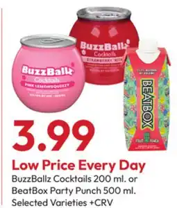 Stater Bros BuzzBallz Cocktails 200 ml. or BeatBox Party Punch 500 ml offer