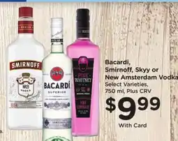 Ralphs Bacardi, Smirnoff, Skyy or New Amsterdam Vodka offer