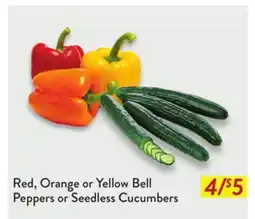 Fresh Thyme Red, Orange or Yellow Bell Peppers or Seedless Cucumbers offer