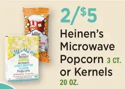 Heinen's Heinen's Microwave Popcorn 3 CT. or Kernels 20 OZ offer