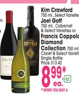 Jewel-Osco Kim Crawford 750 ml., Joel Gott 750 ml., Cabernet or Francis Coppola Diamond Collection 750 ml offer