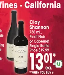 Jewel-Osco Clay Shannon 750 ml., Pinot Noir or Cabernet offer