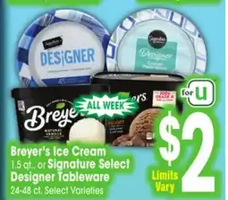 Jewel-Osco Breyer's Ice Cream 1.5 qt., or Signature Select Designer Tableware 24-48 ct offer
