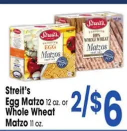 Jewel-Osco Streit's Egg Matzo 12 oz. or Whole Wheat Matzo 11 oz offer