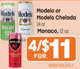 Tony’s Fresh Market Modelo or Modelo Chelada 24oz Monaco, 12oz offer
