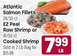 Tony’s Fresh Market Atlantic Salmon Fillets, 26/30ct EZ Peel Raw Shrimp or 41/50ct Cooked Shrimp offer