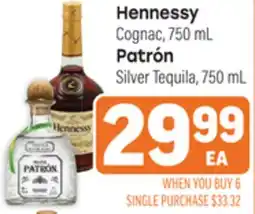 Tony’s Fresh Market Hennessy Cognac, 750mL Patrón Silver Tequila, 750mL offer