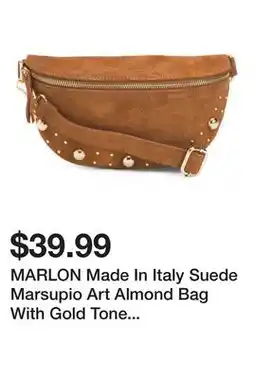Marshalls MARLON Made In Italy Suede Marsupio Art Almond Bag With Gold Tone Studs offer