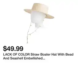Marshalls LACK OF COLOR Straw Boater Hat With Bead And Seashell Embellished Strap offer