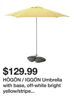 Ikea HÖGÖN / IGGÖN Umbrella with base, off-white bright yellow/stripe dark gray offer