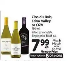 Safeway Clos du Bois, Edna Valley or OZV offer