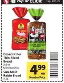 Safeway Dave's Killer Thin-Sliced Bread offer