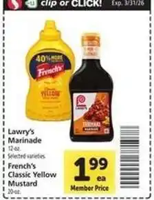 Safeway Lawry's Marinade / French's Classic Yellow Mustard offer
