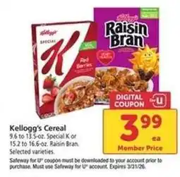 Safeway Kellogg's Cereal offer