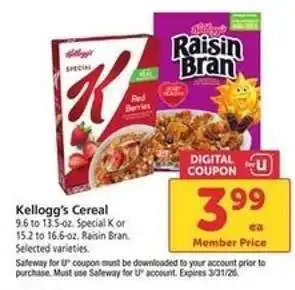 Safeway Kellogg's Cereal offer