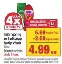 Safeway Irish Spring or Softsoap Body Wash offer