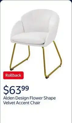 Walmart Alden Design Flower Shape Velvet Accent Chair with Golden Metal Legs for Livingroom, White offer