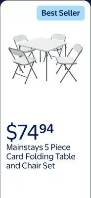 Walmart Mainstays 5 Piece Resin Card Folding Table and Four Folding Chairs Set, White offer