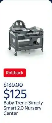 Walmart Baby Trend Simply Smart 2.0 Nursery Center Playard – Bassinet, Changer, Napper & Travel Bag offer