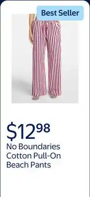 Walmart No Boundaries Cotton Pull-On Beach Pants, Women's & Women's Plus XXS-4X offer