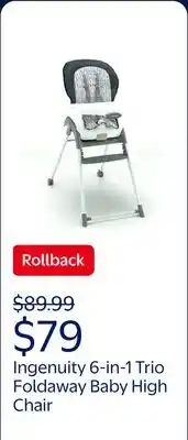 Walmart Ingenuity 6-in-1 Trio Foldaway Baby High Chair, 6 Ways to Use, 6M-5Y, Quill offer