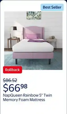 Walmart NapQueen Rainbow 5 Twin, Memory Foam Mattress, White offer