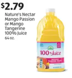 Aldi Nature's Nectar Mango Passion or Mango Tangerine 100% Juice offer