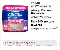 Walgreens Always Discreet Underwear offer