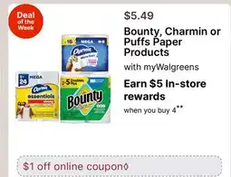 Walgreens Bounty, Charmin or Puffs Paper Products offer