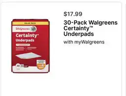 Walgreens 30-Pack Walgreens Certainty Underpads offer