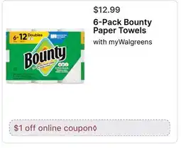 Walgreens 6-Pack Bounty Paper Towels offer