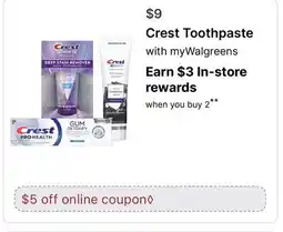 Walgreens Crest Toothpaste offer