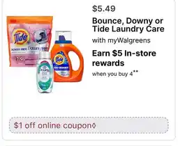 Walgreens Bounce, Downy or Tide Laundry Care offer