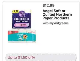 Walgreens Angel Soft or Quilted Northern Paper Products offer