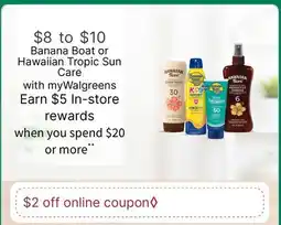 Walgreens Banana Boat or Hawaiian Tropic Sun Care offer