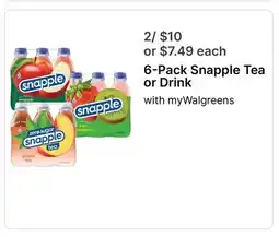 Walgreens 6-Pack Snapple Tea or Drink offer