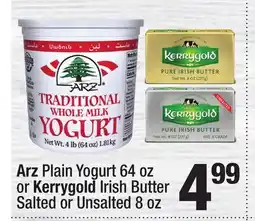 Super King Markets Arz Plain Yogurt 64 oz or Kerrygold Irish Butter Salted or Unsalted 8 oz offer
