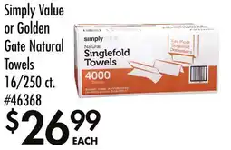 Smart & Final Simply Value or Golden Gate Natural Towels offer