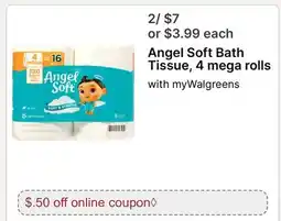Walgreens Angel Soft Bath Tissue, 4 mega rolls offer