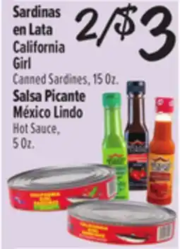 El Super California Girl Canned Sardines, 15 Oz., México Lindo Hot Sauce, 5 Oz offer