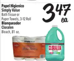 El Super Simply Value Bath Tissue or Paper Towels, 3-12 Roll Cloralen Bleach, 81 oz offer