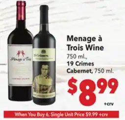 Vallarta Supermarkets Menage à Trois Wine offer