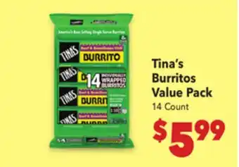Vallarta Supermarkets Tina's Burritos Value Pack offer