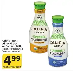 Vons Califia Farms Almond, Soy or Coconut Milk offer