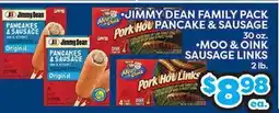 Torres Supermercado JIMMY DEAN FAMILY PACK PANCAKE & SAUSAGE, 30 oz. • MOO & OINK SAUSAGE LINKS, 2 lb offer