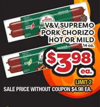 Torres Supermercado V&V SUPREMO PORK CHORIZO HOT OR MILD offer
