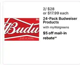 Walgreens 24-Pack Budweiser Products offer