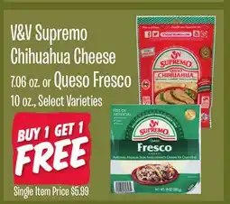 Jewel-Osco V & V Supremo Chihuahua Cheese 7.06 oz. or Queso Fresco 10 oz offer