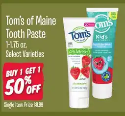 Jewel-Osco Tom's of Maine Tooth Paste offer
